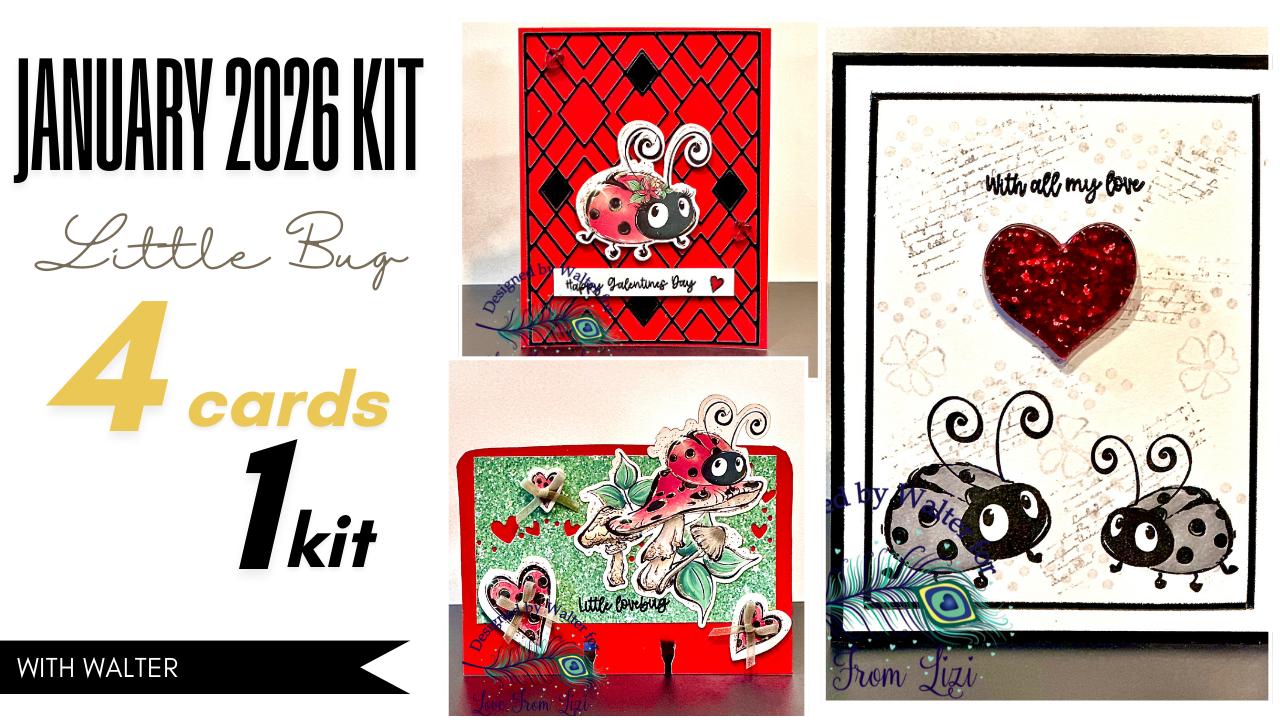 4 Cards | 1 Kit | January 2026 Little Bug Kit with Walter | Love From Lizi