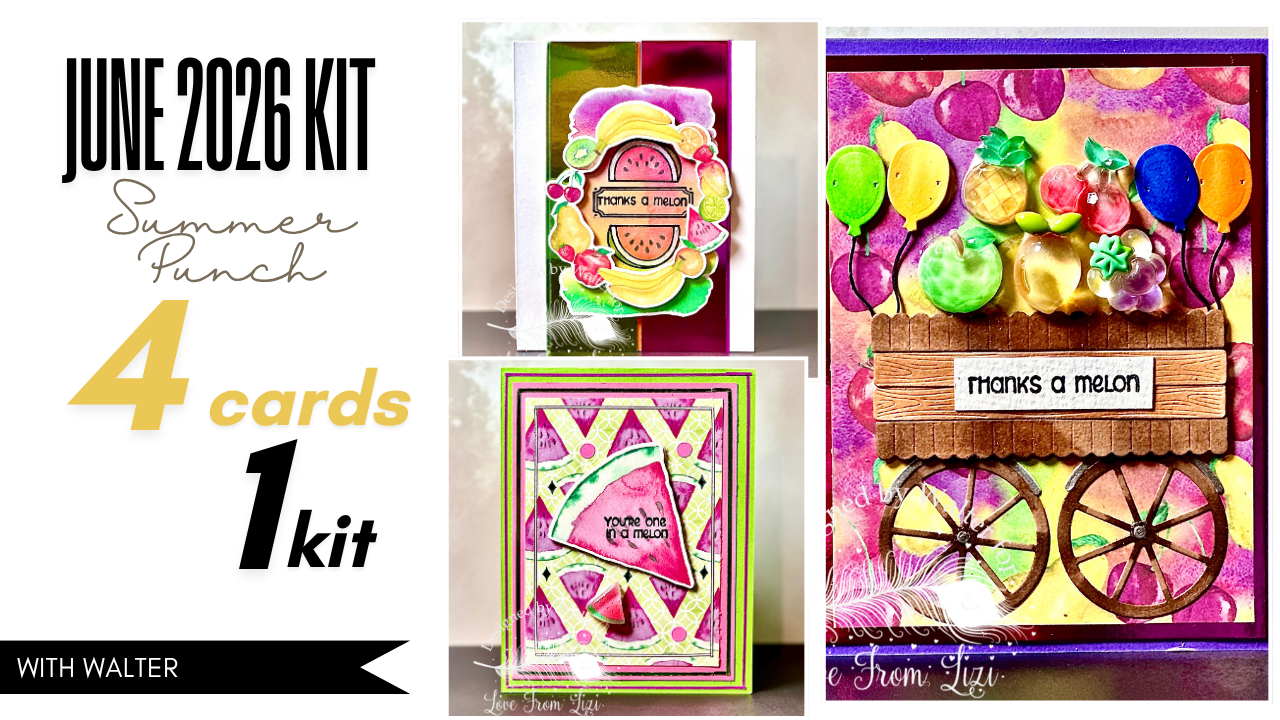 4 Cards | 1 Kit | June 2026 Summer Punch Card Kit with Walter | Love from Lizi