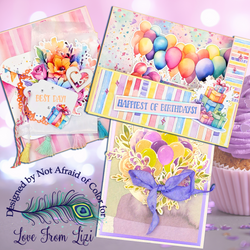 Three Birthday Cards to Celebrate With! January Love From Lizi "Let's Celebrate" card kit!