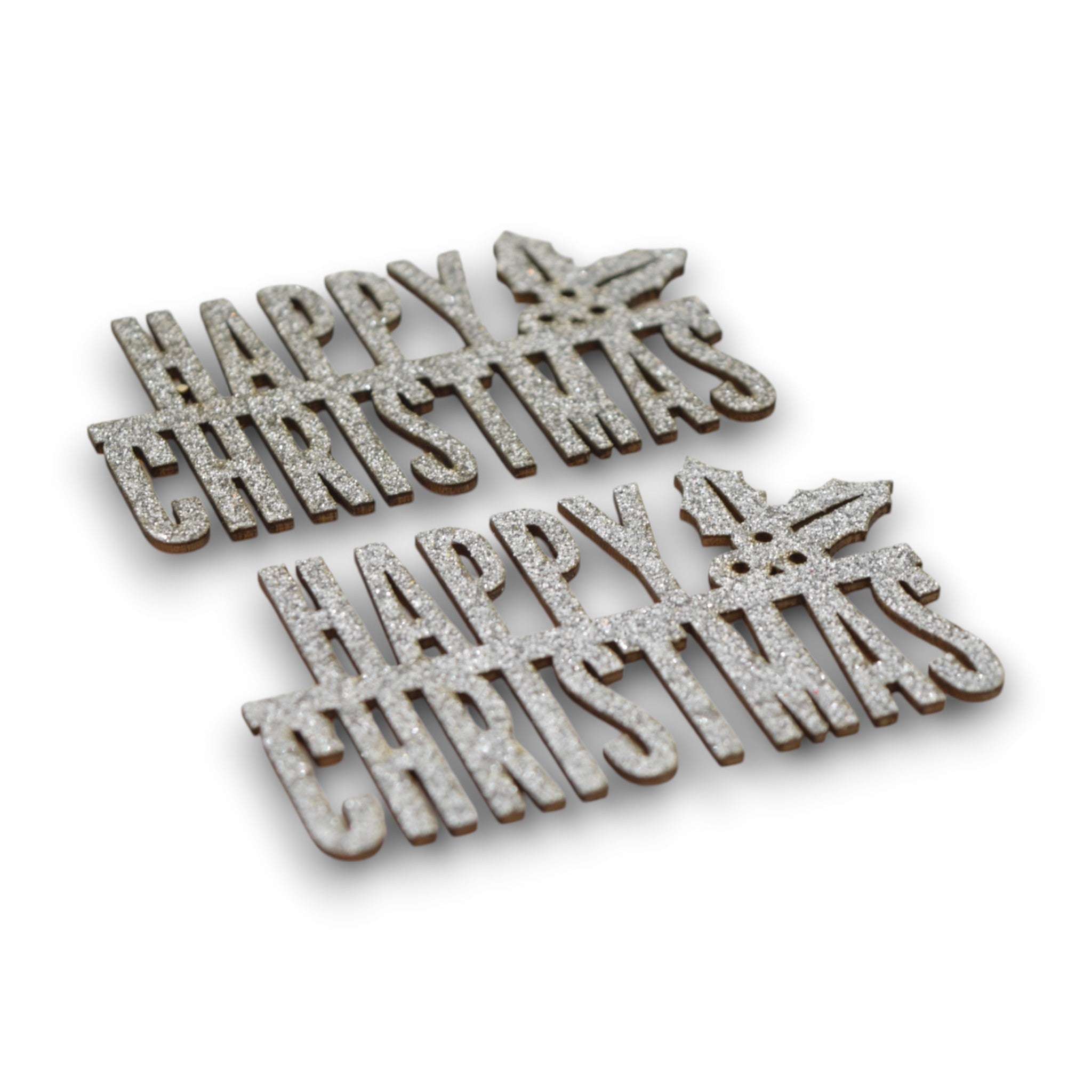 Happy Christmas Glitter Wooden Pieces