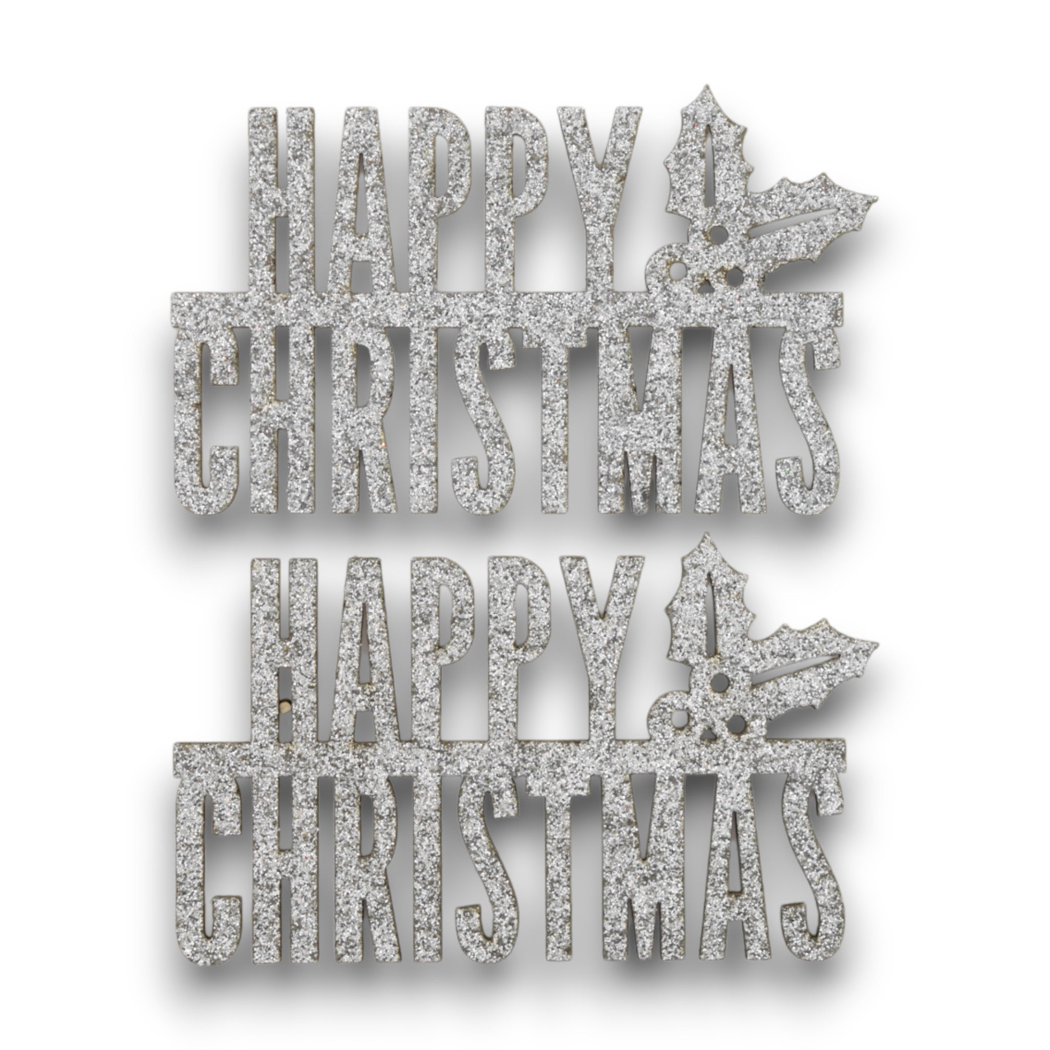 Happy Christmas Glitter Wooden Pieces