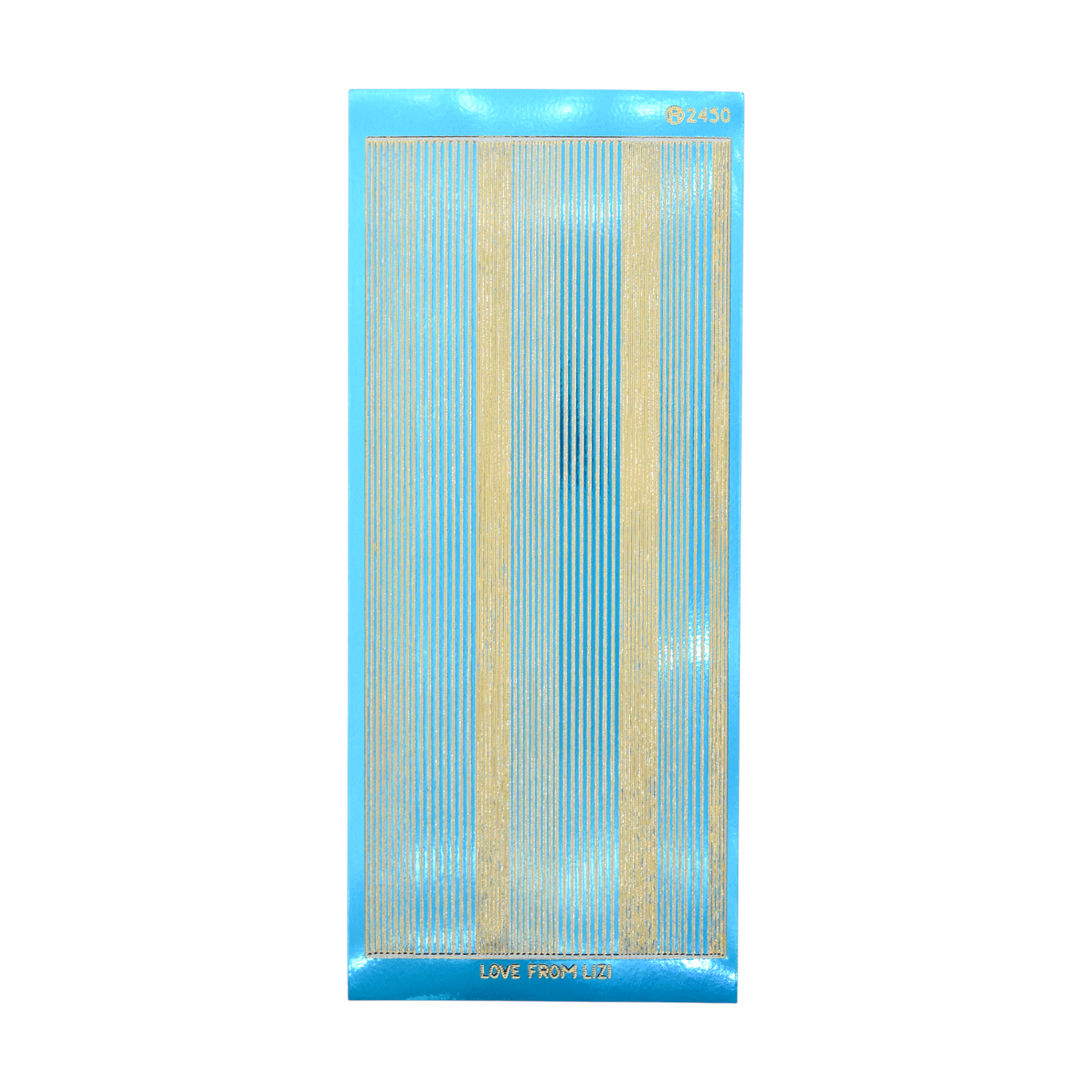 Pin Stripe Denim Blue Mirror with Gold Finish Peel-Off Stickers