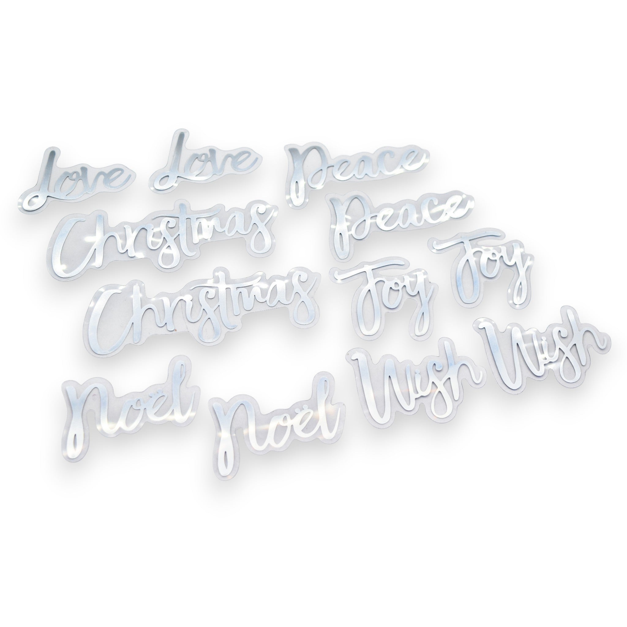 Silver Mirror Christmas Sentiments on Clear Acetate