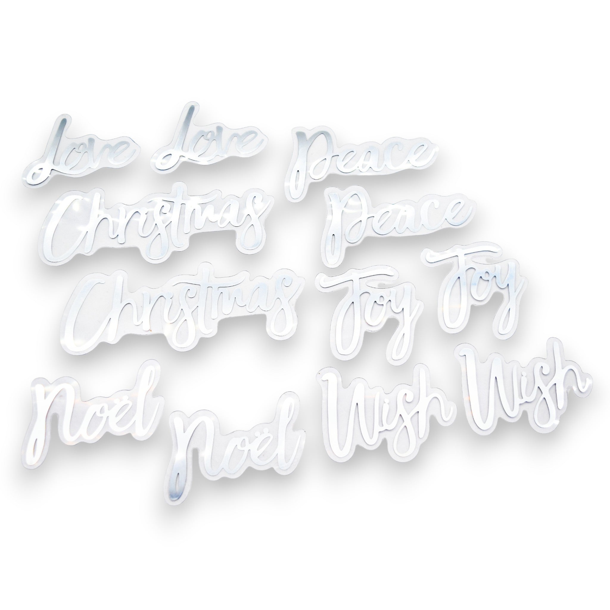 Silver Mirror Christmas Sentiments on Clear Acetate