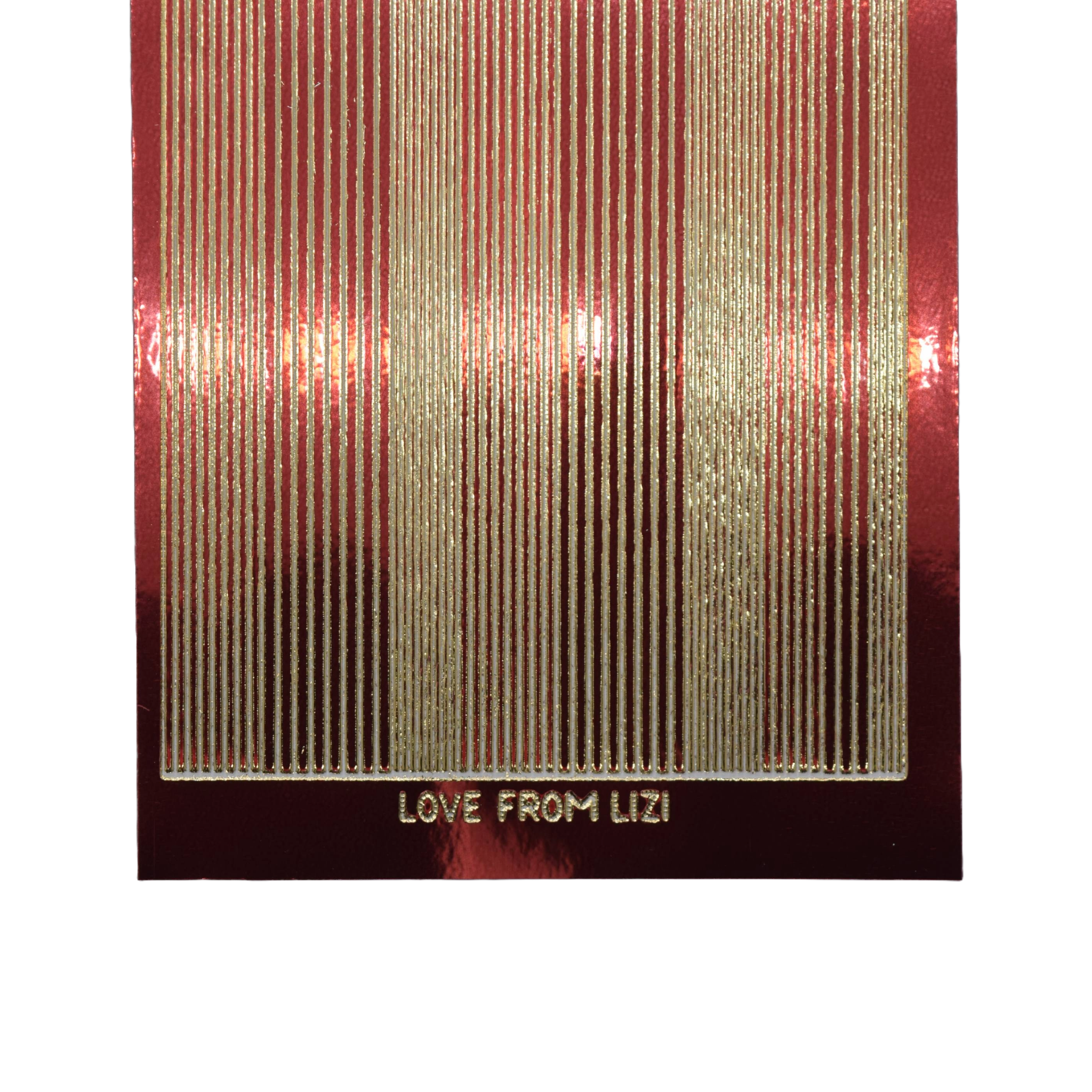 Pin Stripe Ruby Red Mirror with Gold Finish Peel-Off Stickers