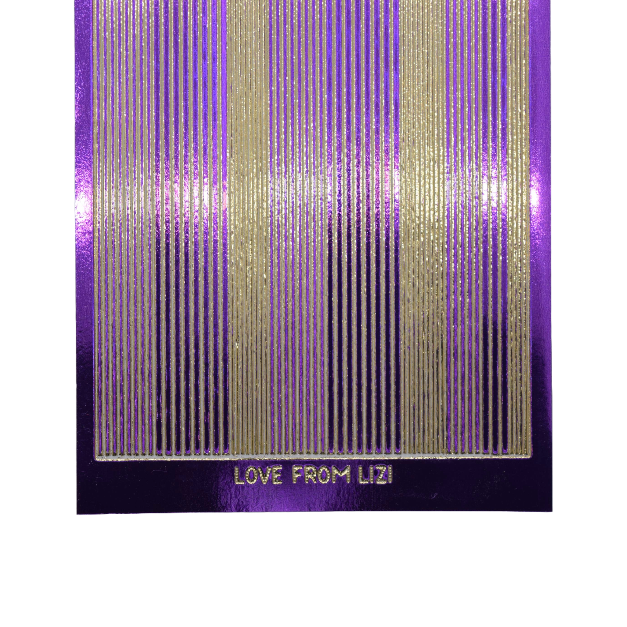 Pin Stripe Purple Mirror with Gold Finish Peel-Off Stickers