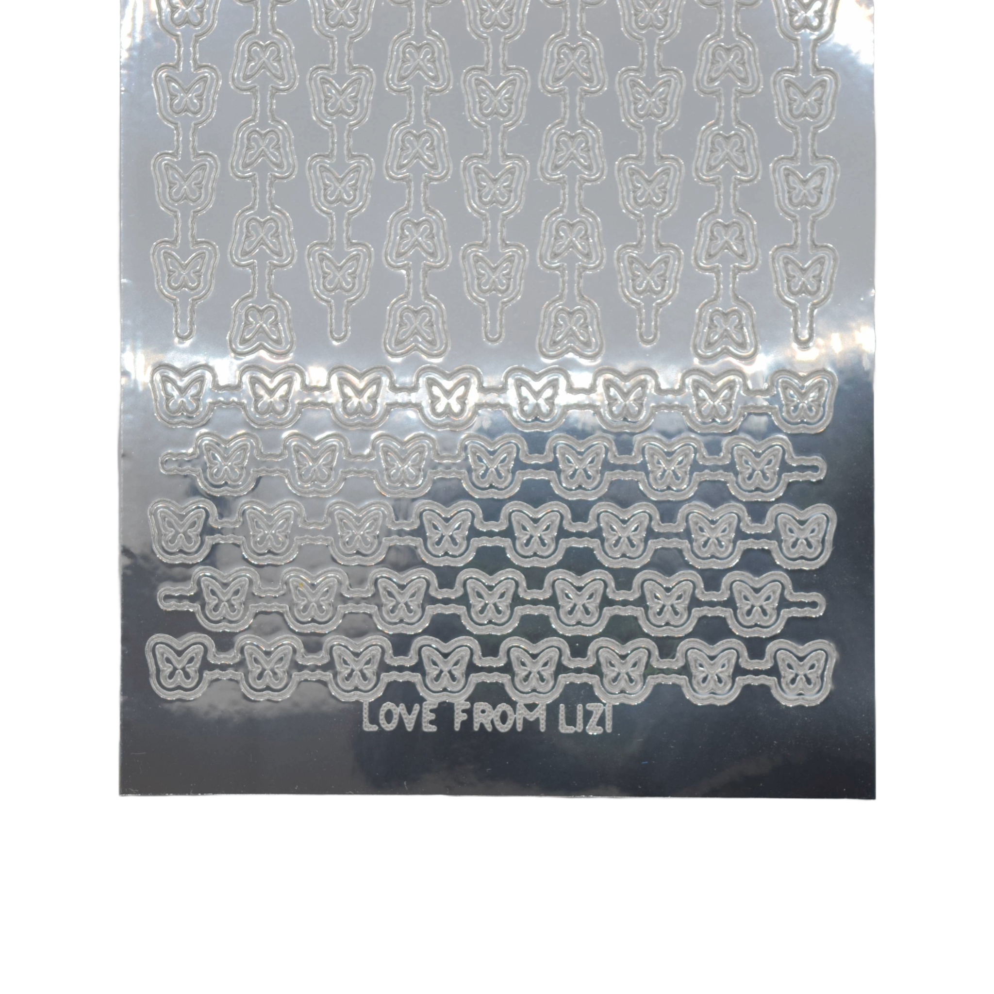 Butterfly Border Silver Mirror Peel-Off Stickers